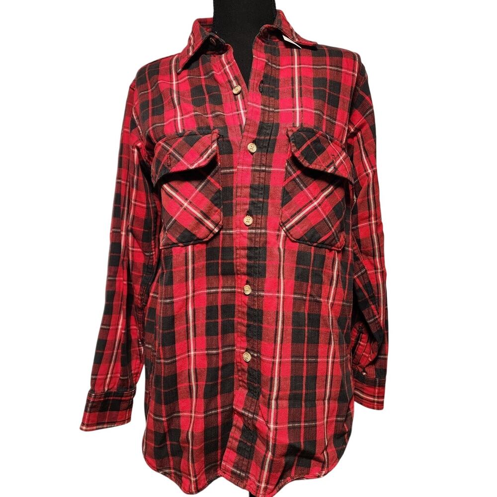 Vtg Woolrich Shirt Mens M* Tartan Plaid Flannel 80's 90's Red Black Long Sleeve
